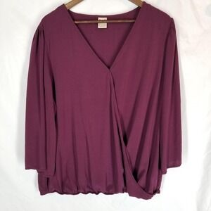 Faded Glory 3X Burgundy Surplice Top Plus‎ Size 22W 24W Elastic Waist